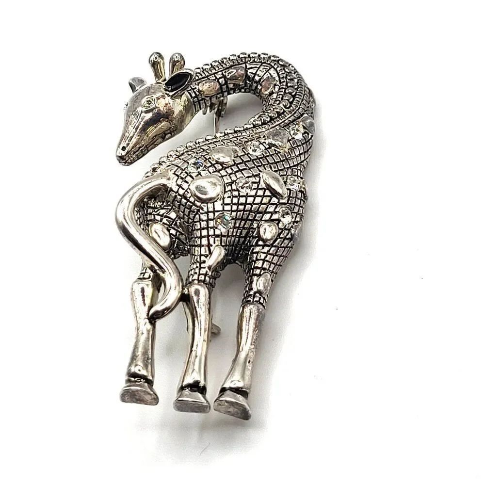 Vintage Silver Tone Giraffe Brooch Pin Premier Designs Jungle Animal 2.5in
